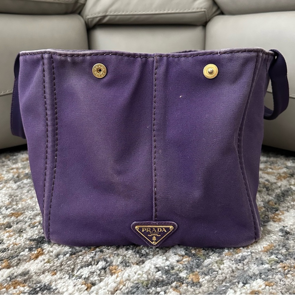 PRADA CANAPA RARE PURPLE DENIM MEDIUM TOTE BAG - Picture 9 of 16